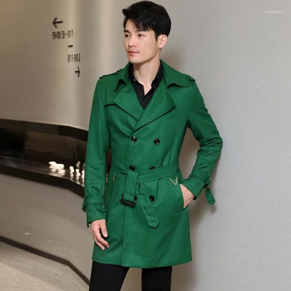 Trench da uomo Cappotto di lusso Uomo Cintura inizio autunno Moda bella Giacca da uomo doppiopetto verde marrone Taglia grande S-4XL