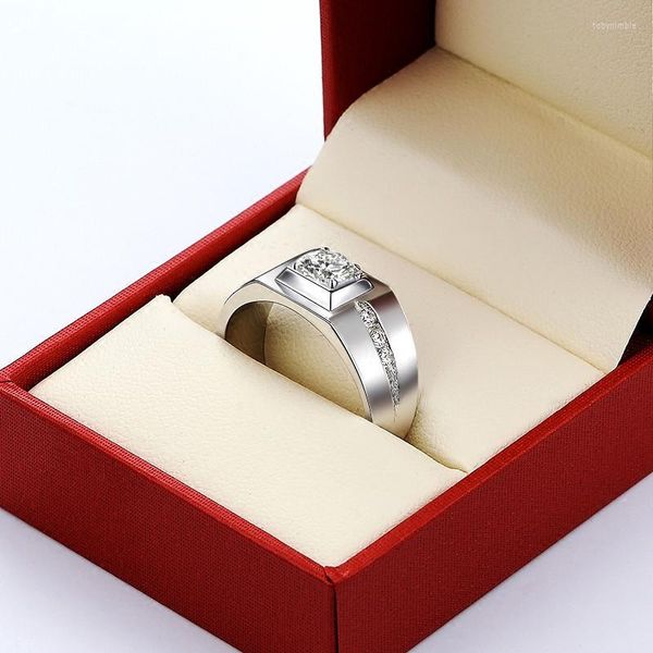 Fedi nuziali in vero argento 925 con fascia di fidanzamento da uomo in argento con scatola di gioielli in pietra sintetica