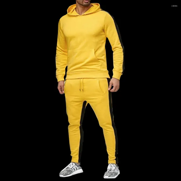 Tute da uomo Primavera e Autunno Sport Felpa con cappuccio Giacca Set Moda Abbigliamento sportivo casual a righe colorate S - 4XL