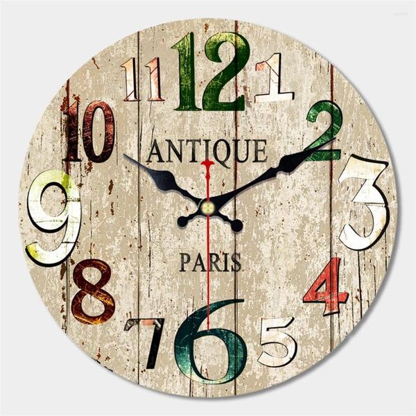 Wanduhren ANTIQUE PARIS Beige Runde Uhr geräuschlos, nicht tickend, dekorative Farbe, arabische Ziffern, batteriebetrieben, Quarz, leise, 12 Zoll