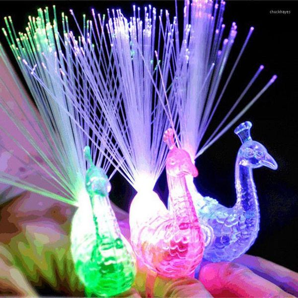 Corde 1pcs Pavone colorato Anello luminoso a dito abbagliante Laser LED Party Rave Favori Glow Beams Fun Lamp