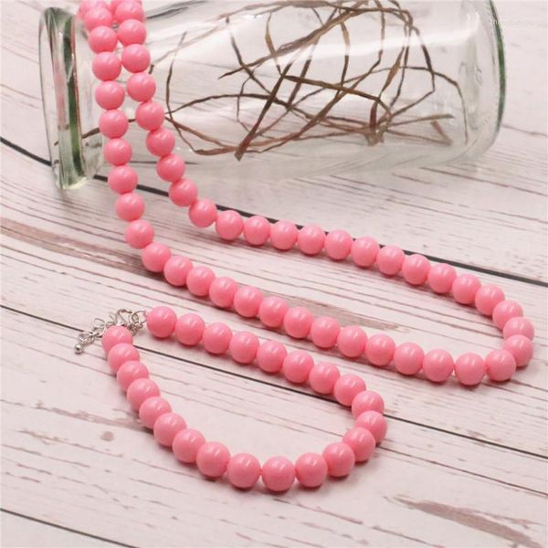 Collana di orecchini set bella conchiglia artificiale rosa imitazione perla di vetro cottura perline tonde braccialetto da 8 mm gioielli da donna regalo 18 pollici