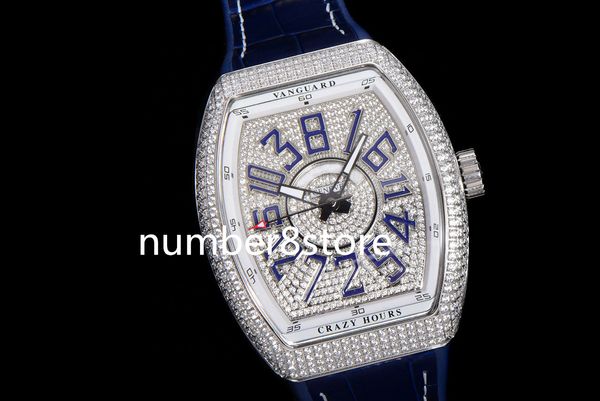 V45 Vanguard Diamonds Herrenuhr Tonneau Edelstahl Schweizer ETA 2824 Automatik 28800vph Saphirglas Luxusuhren Lederarmband