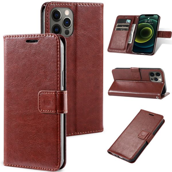 Leder-Handyhüllen für iPhone 15 14 13 12 11 Mini Plus Max X XR XS 8 7 Wallet Crazy Horse Case Stand