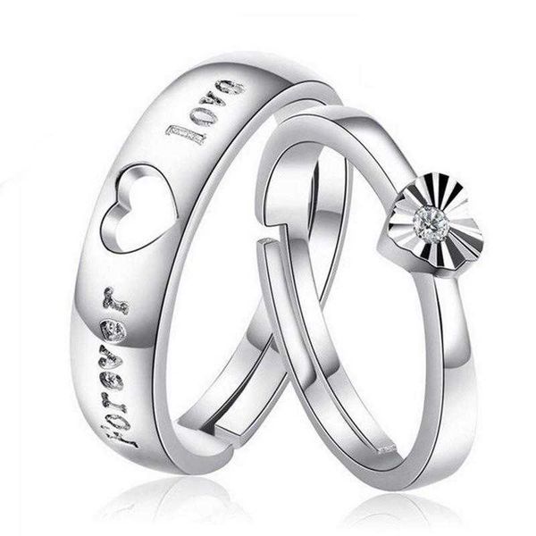 Band Rings Heart Romantic Noble Couple Love Forever Letter Hollow Heart Rings New Lover Gift Gioielli in argento sterling