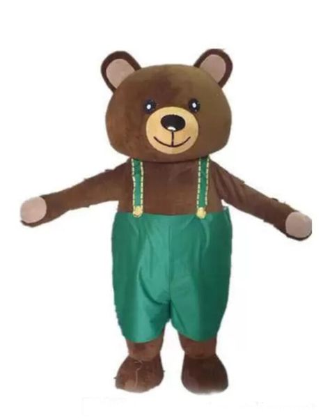 2022 Costume da mascotte da orso bruno caldo di fabbrica con pantaloni con bretelle verdi da indossare per adulti