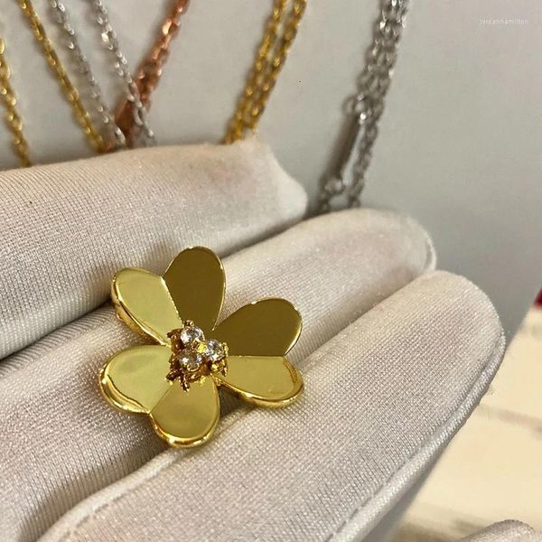 Colares pendentes Marca de jóias de prata esterlina pura 925 para mulheres 3 Folhas Flor Neckalce 60cm Clover Sakura Colar Party Party