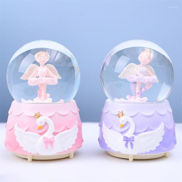 Figurine decorative 3d-light Sfera di cristallo Carillon rotante 5/7 pollici Ragazza angelo Palla di neve Vetro Regalo di nozze Fidanzata San Valentino