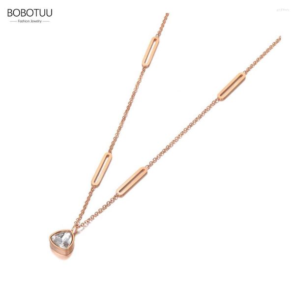 Кокер Bobotuu Rose Gold Triangle CZ Crystal Pendant Collecle для женщин Bohemia из нержавеющей стали, ожерелья, ювелирные изделия BN20289