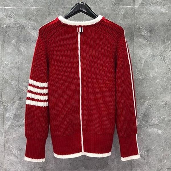 Männer Pullover Männer Rot Pullover Kleidung Frauen Schlank O-NeckStriped Wolle Baumwolle Dicke Winter Paar Casual Mantel Weihnachten