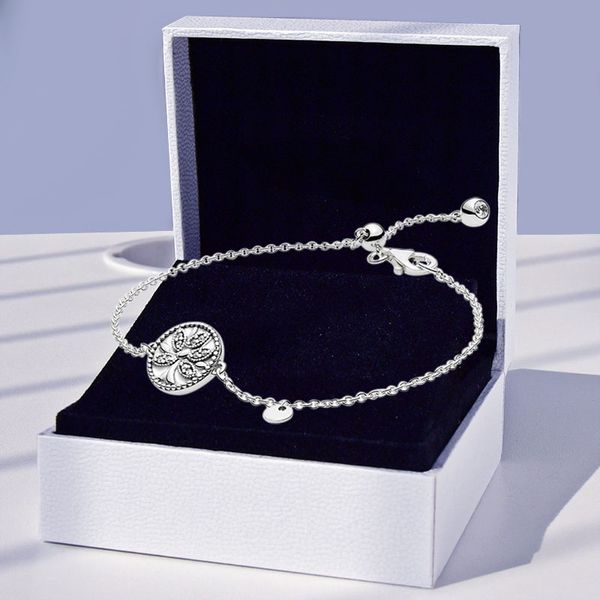 Pandora için orijinal kutu ile köpüklü aile ağacı kaydırıcı bilezik gerçek 925 STERLING Gümüş Kadın Kızlar Düğün Takı El Zinciri Kız Arkadaşı Bilezikler