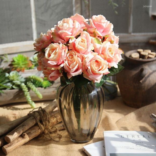 Dekorative Blumen aus Seide, offener Rosenstrauch, 7 künstliche 43,2 cm große Valentinstagsstrauß, Heimeinrichtung, Hintergrund, Wanddekoration