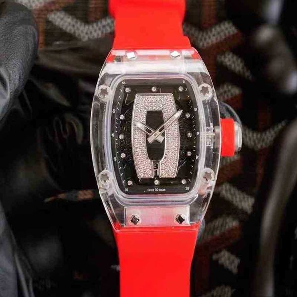 Luxus-Mechaniker-Uhren-Armbanduhr Barrel Rm07-02 Vollautomatische mechanische Uhr mit Kristallgehäuse und Kautschukarmband für Damen