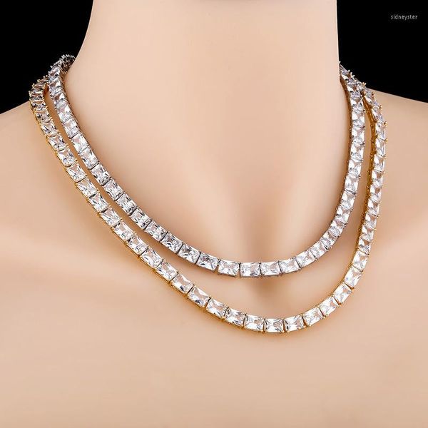 Ketten 6mm Bling CZ Zirkonia Baguette Kette Halskette Armband Quadrat Diamant Hip Hop Gold Schmuck Bijoux Collier für Frauen
