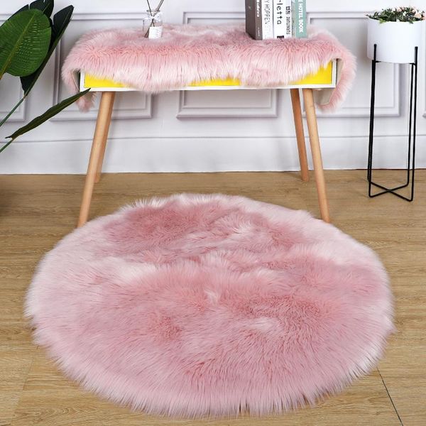Teppiche Einfacher Flauschiger Pelzteppich Runder Stuhl Plüsch Couchtisch Modematte Nachahmung Wollteppiche Schminkspiegel