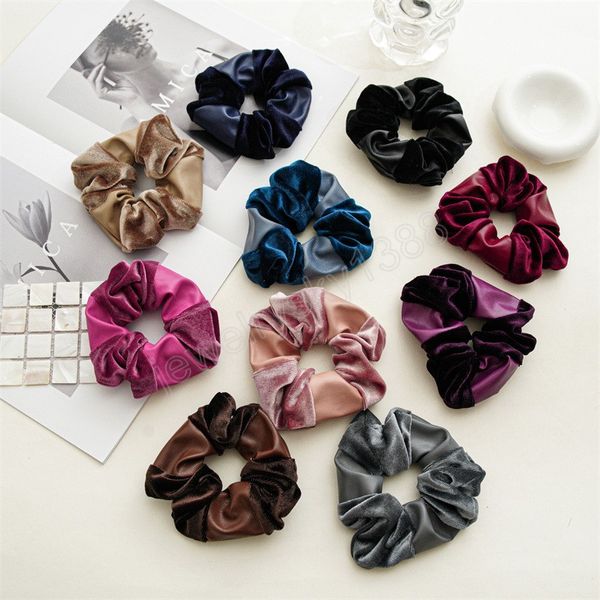 Scrunchies per capelli in velluto dorato in finta pelle Fasce per capelli elastiche invernali per donne Grandi cravatte per capelli Porta coda di cavallo in gomma