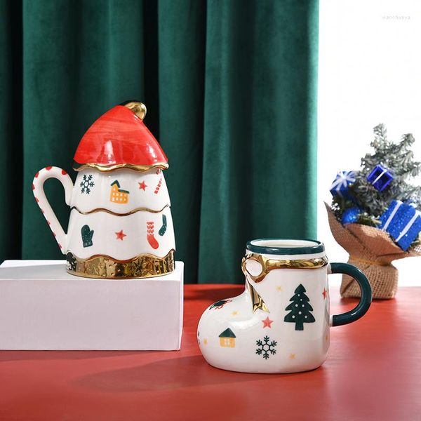 Tazze Tazza creativa Caffè Regalo di Natale Albero in ceramica e calzini Bicchiere Tazza Coppia Bicchieri