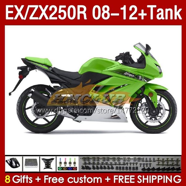 Tanque de fadas de injeção para Kawasaki Ninja Ex250R ZX250R 2008 2009 2010 2012 2012 ZX250 EX250 R 163NO.126 ZX-250R 08-12 EX ZX 250R 08 09 10 11 12 OEM Fairing Green Stock Stock