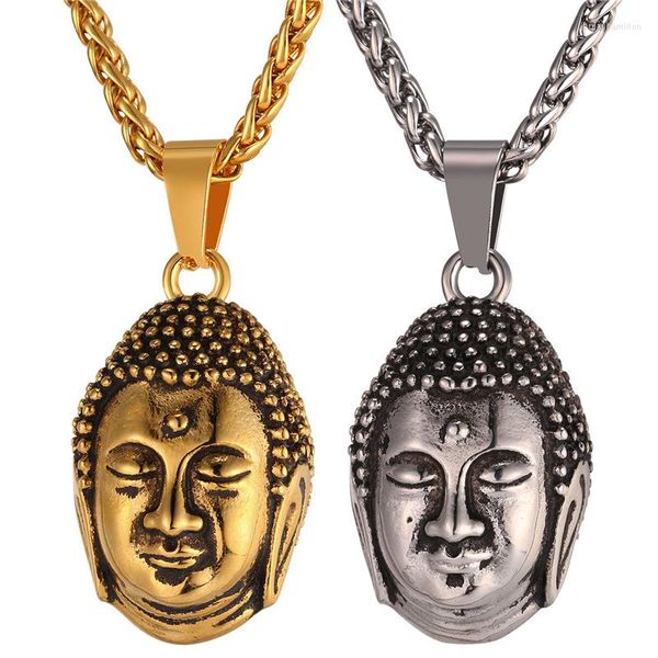 Anhänger Halsketten Gold Farbe Buddha Halskette Für Männer/Frauen Großhandel Hohlen Kopf Religiöse Schmuck P366