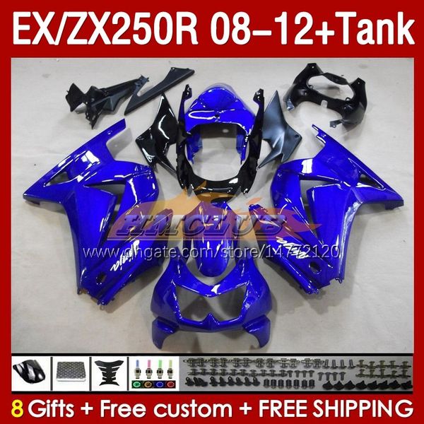 Tanque de fadas de inje￧￣o para Kawasaki Ninja Ex250R ZX250R 2008 2009 2010 2012 2012 ZX250 EX250 R 163NO.93 ZX-250R 08-12 EX ZX 250R 08 09 10 11 12 OEM Fairing Blue Factory BLK BLK BLK BLK BLK BLK BLK