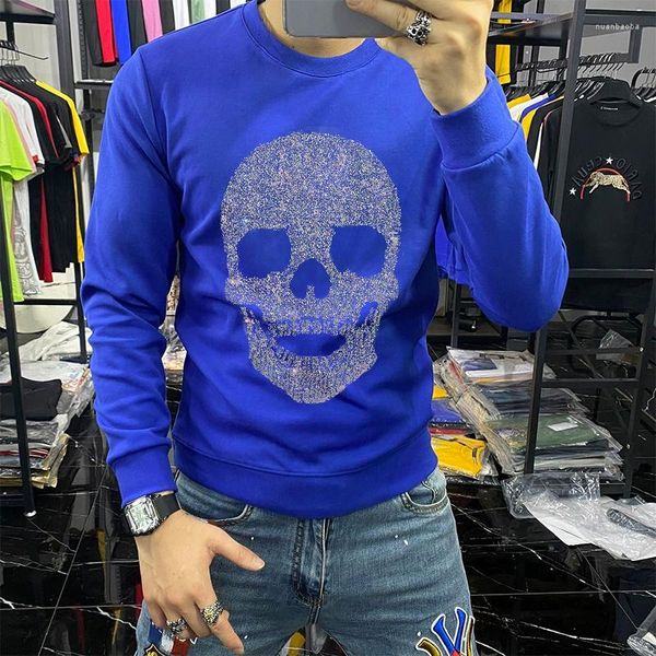 Erkek Hoodies kalınlaştırıcı Kore versiyonu Kafatası Sıcak Sweatshirt Sonbahar Elmas Parlak Polar Erkekler Hoodie Kış Giysileri