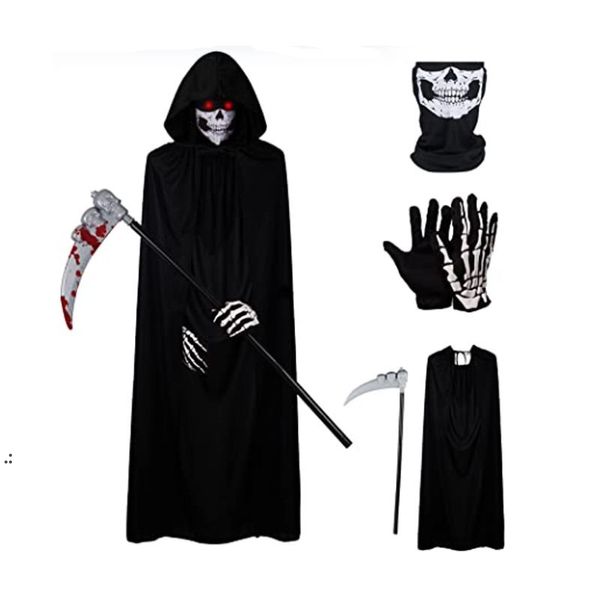 Decorazione festa di Halloween adulto Grim Reaper nero mantello monostrato mantello costume puntelli BBB16384