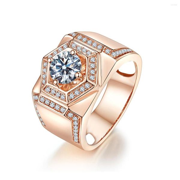 Anelli a grappolo Trendy 1 taglio rotondo Moissanite Diamond Mens 925 Sterling Silver Luxury Wedding Gioielli placcati oro rosa