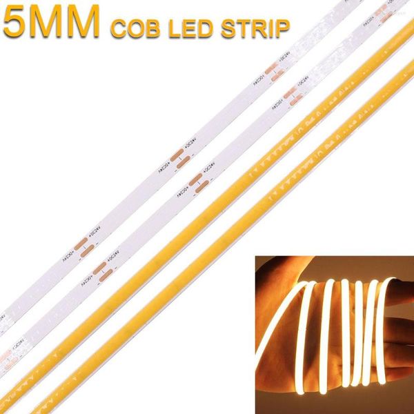 Şeritler 5mm Süper İnce 12V 24V Yumuşak LED Çubuk Işık Bandı Fob Cob Strip 384-LEDS RA 90 Dekorasyon Aydınlatma için Esnek Doğrusal Şerit Lamba