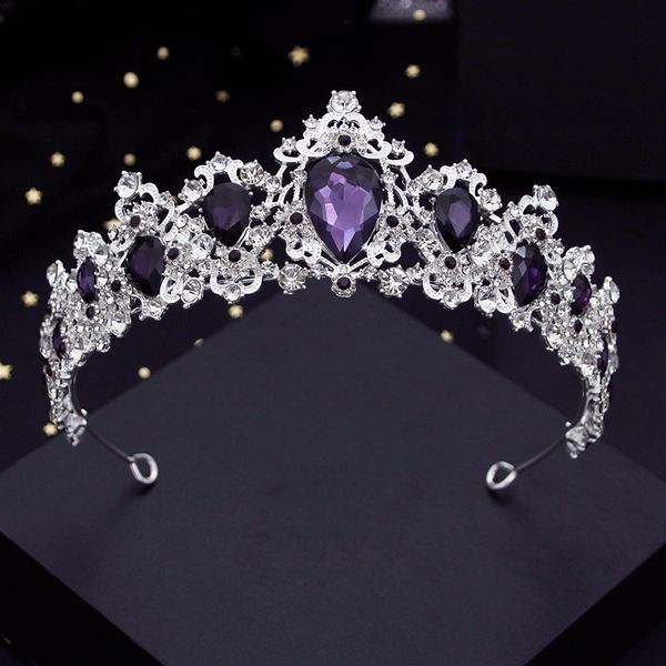 Серебряные цвета фиолетовая хрустальная свадебная корона для свадебного головного ура
