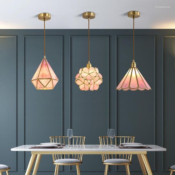 Lâmpadas pendentes de lustre pequeno quarto de luxo de luxo moderno minimalista personalidade criativa Restaurante de longa linha Lâmpada de cobre completa