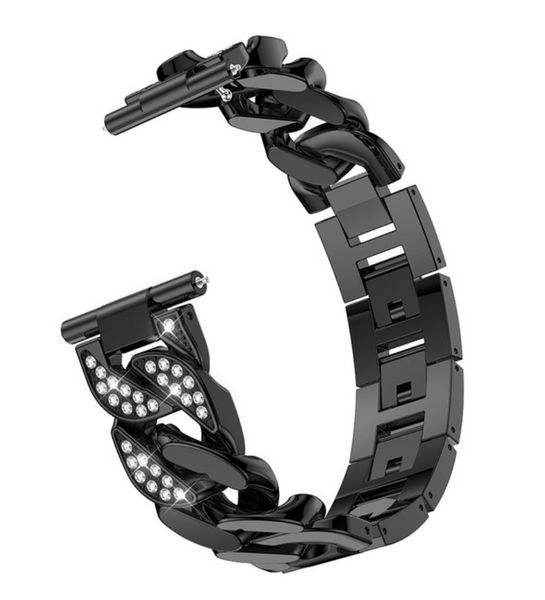Cinturino orologio nero da donna per Samsung Galaxy Watch 5/Pro/4 22mm 20mm cinturino classico/3 bande 40mm 44mm 45mm 42mm braccialetto attivo con 2 catene da cowboy con diamanti