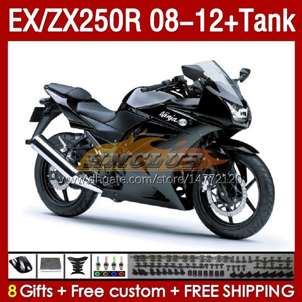 Tanque de fadas de inje￧￣o para Kawasaki Ninja Ex250R ZX250R 2008 2009 2010 2012 2012 ZX250 EX250 R 163NO.128 ZX-250R 08-12 EX ZX 250R 08 09 10 11 12 OEM Faiting Black Glossy Glossy