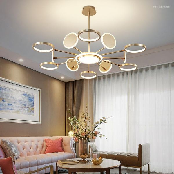 Lâmpadas pendentes da sala de estar de luxo pós -moderna nórdica pós -moderna lustre atmosférico led de lâmpada molecular vermelha redonda quarto jantar