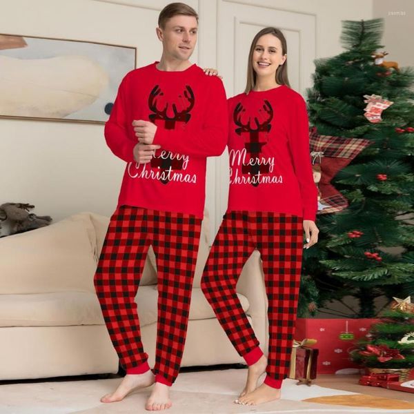 Kadınlar İki Parçalı Pantolon 1 Set Ebeveyn-Çocuk Pijamaları Yuvarlak Yakalama Noel Konforlu Aile Toplama Partisi Noel Sweet için Top