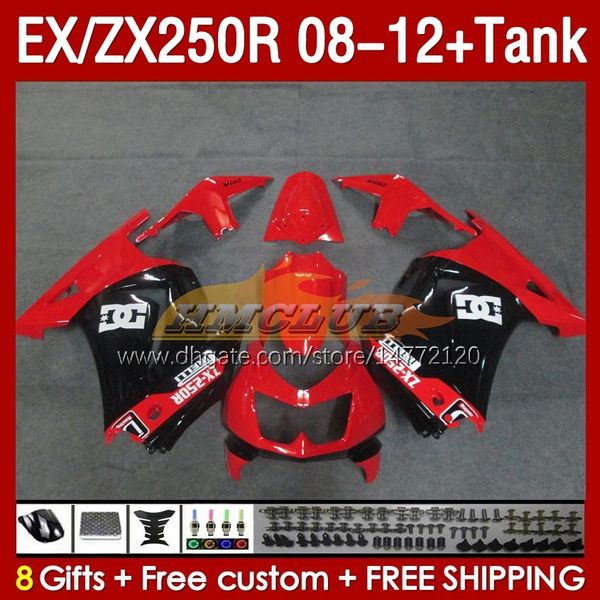 Tanque de fadas de inje￧￣o para Kawasaki Ninja Ex250R ZX250R 2008 2009 2010 2012 2012 ZX250 EX250 R 163NO.105 Red Factory ZX-250R 08-12 EX ZX 250R 08 09 10 11 12 OEM Fairing