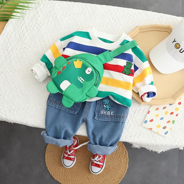 Frühling Herbst Baby Lässige Dinosaurier Druck Jungen Kleidung Sets Mit Kapuze Mantel Hosen Tasche Sport 3Pcs Kinder Anzug Baumwolle