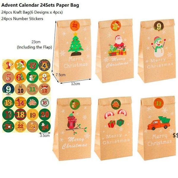 Weihnachten Geschenkpapier Süßigkeitentüte Geschenktüten Adventskalender Zahlen Aufkleber Verpackung Tüten Papiertüte Spot JNB16395