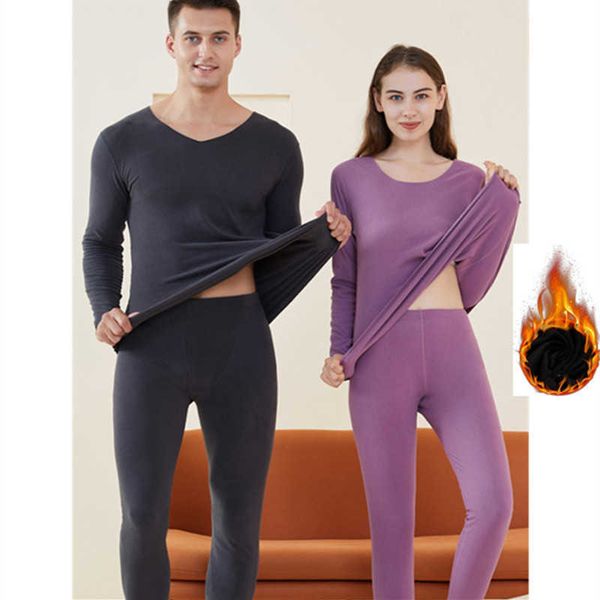 Vêtements de nuit pour hommes Ensembles de sous-vêtements thermiques pour femmes Tops sans couture et pantalons longs Caleçon long Hiver Pyjama Set Heat Pack Manches longues Warm Intimates Noir T221017