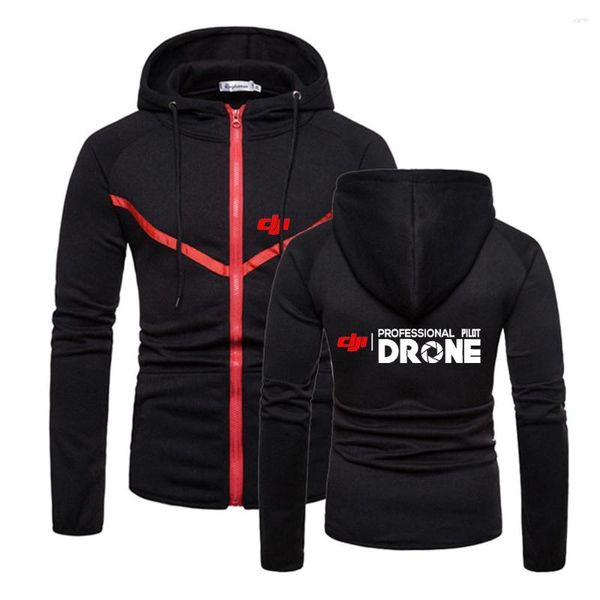 Herren Hoodies Dji Professional Pilot Drone Print Mode Double Zip Hoodie Frühling Herbst Kapuzenjacke Casual Zipper Sweatshirt