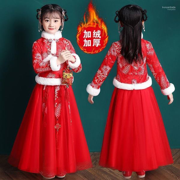 Roupas étnicas Hanfu Winter Plus Velvet Tang Tang Super Fairy estilo chinês saia garotinha espessada Cheongsam infantil