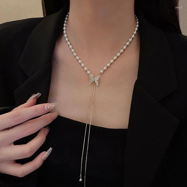 Подвесные ожерелья роскошная модная жемчужная бабочка для кисточки из нержавеющей стали для женщин Циркониея Кокер