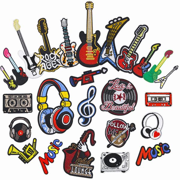 Notions Iron on Patches para Jeans Jaquetas Mochilas Hip Hop Music Series Bordados Patch Player Headphone Symbol Vestuário Apliques Tamanhos Variados Decoração