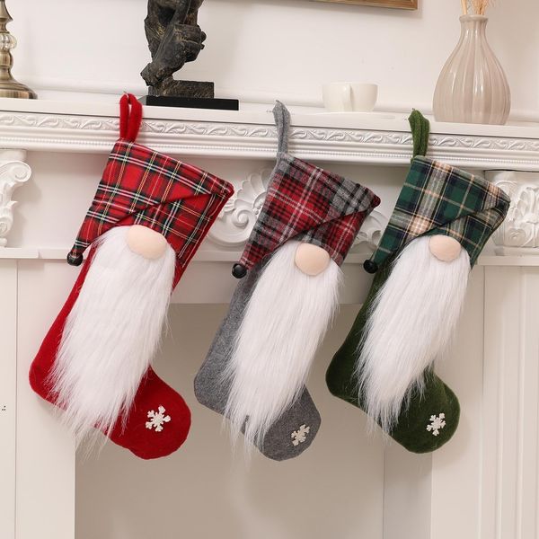 Novos meias de Natal Candy Socks Candys Bag Doll sem rosto Doll Christmass Sockss Plaid Children's Holiday Gift Pinging BBB16464