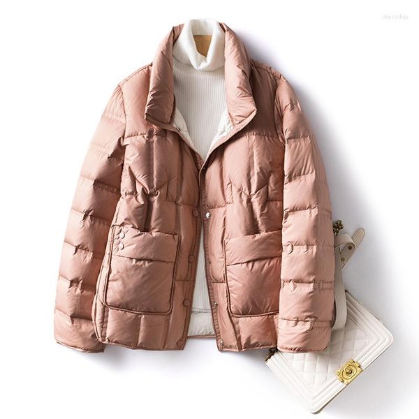 Frauen Jacken Koreanische Mode Stepp Winter Jacke Rosa Stehkragen Solide Lose Frauen Mantel 2022