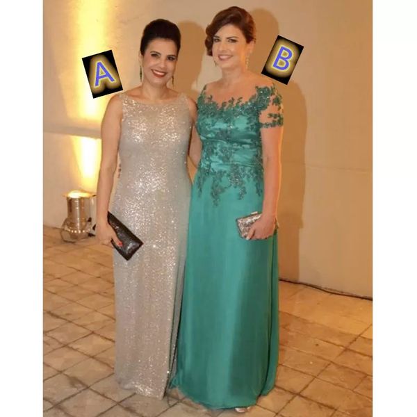 Düğün Kısa Kollu Gelin Elbiselerinin Uzun Annesi Yeşil Aplike Kadınlar Resmi Akşam Yemeği Kurti Vestido de Madrinha