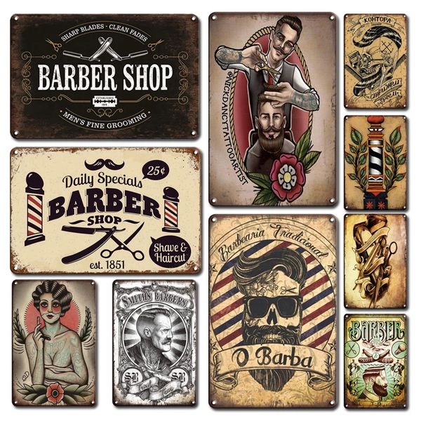 Vintage Styles Barber Tools Shop Metallgemälde Poster Blechschild Retro Man Cave Home Decor Teller Personalisiertes klassisches BarberShop Zoon Dekorzubehör