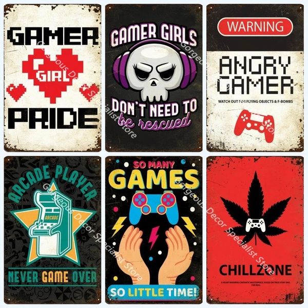 Gaming Zone Gamer Zinnschild Metallmalerei Plaque Metallplatte Vintage Eisen Poster Wandkunst Gemälde für Pub Club Man Cave Boys Kinderzimmer Bar Dekoration Kinder Geschenk