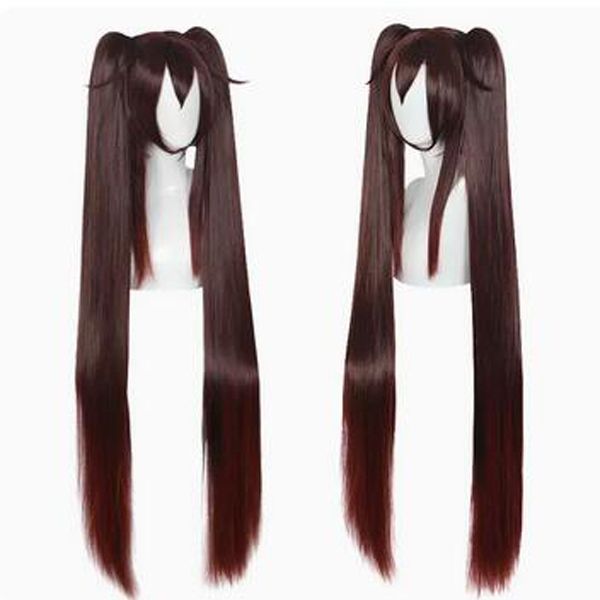 Popular Cosplay Brown Black Gradient Tiger Mouth Clip Double Horsetail Game Animation Cosplay Wig