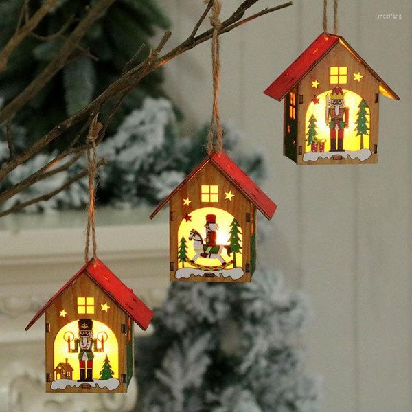 Decorações de Natal Mini Led Wood House Casa Ornamentos Kits Família Diy Art Craft Project