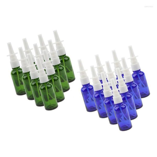 Botellas de almacenamiento Frascos 10x Viaje Portátil Vidrio Vacío Recargable Nasal Spray 30ml Azul Verde